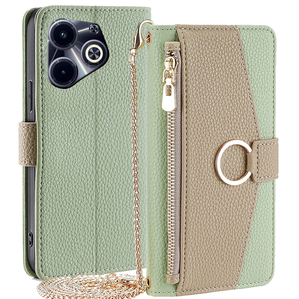 Leather Case for Transsion Infinix Hot 40i Makeup Mirror Zipper Pocket Phone Cover with Shoulder Strap Leather Case for Transsion Infinix Hot 40i Makeup Mirror Zipper Pocket Phone Cover with Shoulder Strap